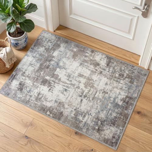 KOZYFLY Abstract Entryway Rug 2x3 Washable Door Mat Indoor Grey Beige by KOZYFLY