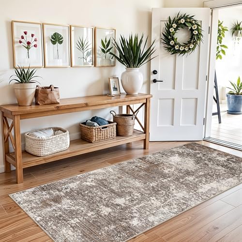 3x7 Kitchen Runner Rug – Washable Non-Slip Modern Abstract Neutral Carpet - Image 3