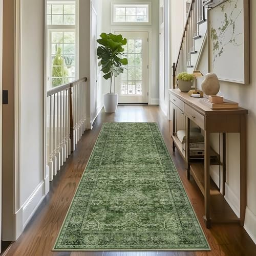 2x6 Green Runner Rugs for Hallway Kitchen Washable Kitchen Runner Rug by Zeeinx