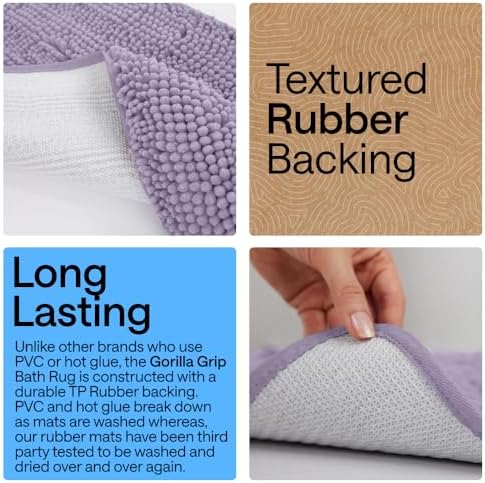 GORILLA GRIP Bath Rug Mat for Bathroom, Absorbent Chenille, 60x24 Purple - Image 3
