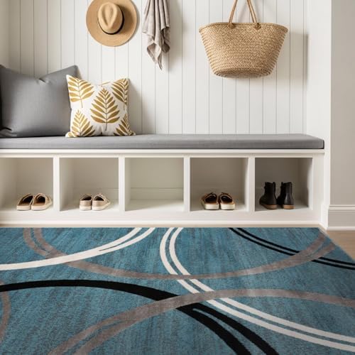Rugshop Wavy Circles Modern Fade-Resistant Area Rug Blue 5'3" x 7'3" - Image 5