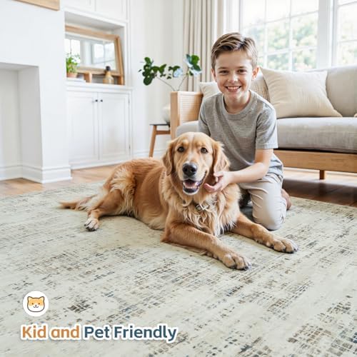 10x14 Washable Area Rug for Living Room Bedroom: Non-Slip Modern Gray White - Image 6