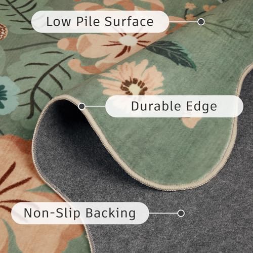 DCX Vintage Floral Washable Area Rug 2x5, Non Slip Low Pile Rug, Sage Green - Image 6