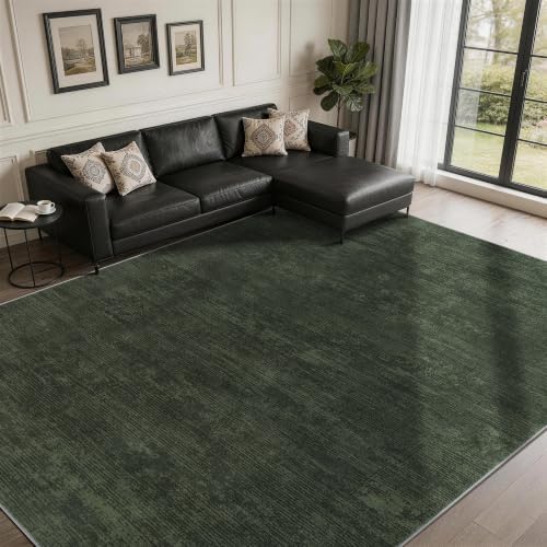 5x7 Washable Area Rug, Dark Green Solid Area Rugs by LIANLAM