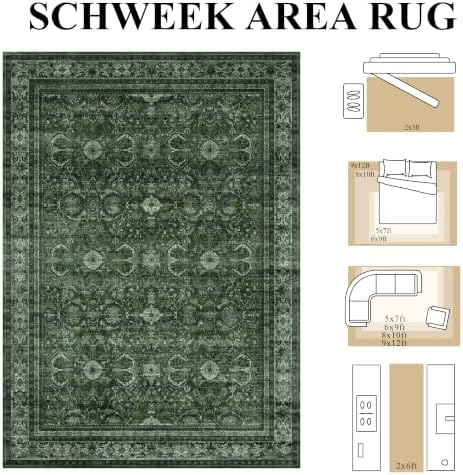 Schweek 8x10 Washable Area Rugs Vintage Non Slip Carpet - Image 2