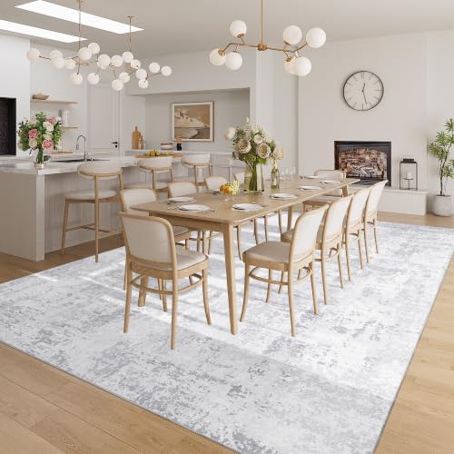 DUKINO 9x12 Area Rug, Washable Modern Abstract Living Room Rug, Light Grey - Image 5