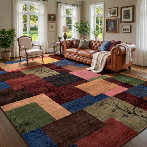 Large Area Rugs for Living Room, Modern Geometric Patchwork Carpet Non-Slip by Chewoo
