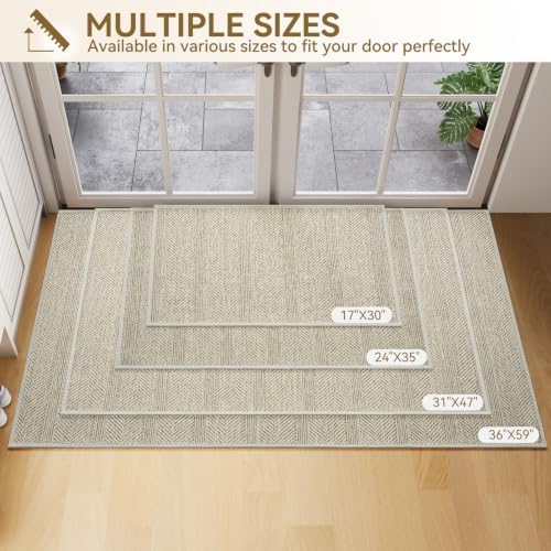 Indoor Door Mat Thin Low Profile Entryway Mats Beige 36"x59" - Image 2