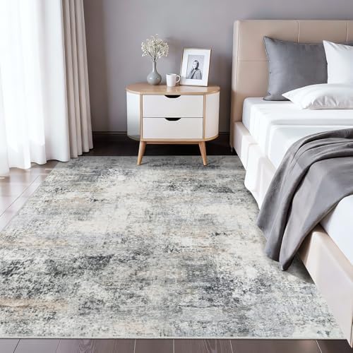 6x6 Rug Square Living Room: Washable Soft Modern Abstract Area Rug Bluegrey - Image 2