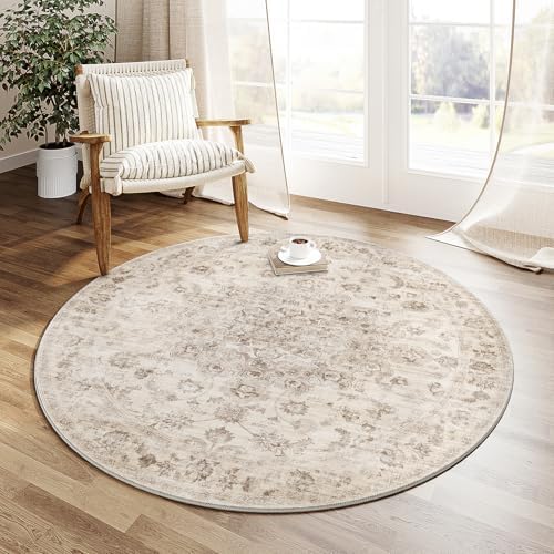 3x3 Beige Neutral Round Rug by WondRg