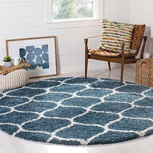 SAFAVIEH Hudson Shag Collection 9' Round Slate Blue/Ivory SGH280L Moroccan Ogee - Image 2