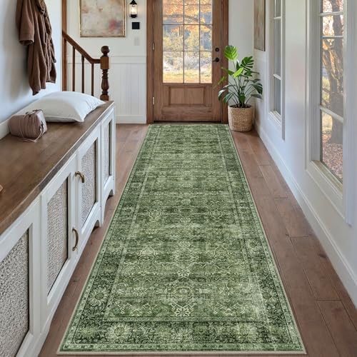 Zeeinx 3x10 Green Vintage Washable Runner Rugs by Zeeinx