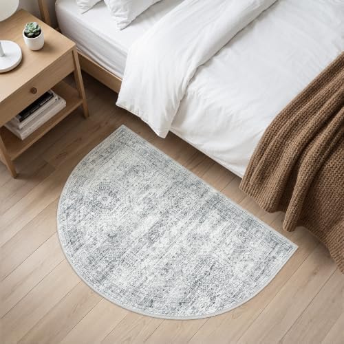 Soalmost Washable Half Circle Round Rug 2x3 Grey, Small Half Moon Rug Entry - Image 2
