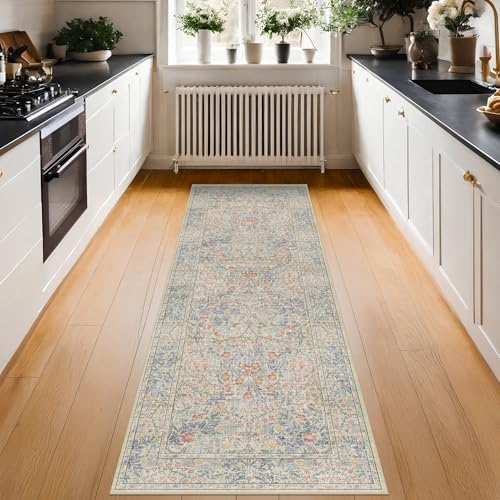 Vintage Beige Blue 3x10 Runner Rug - Image 4
