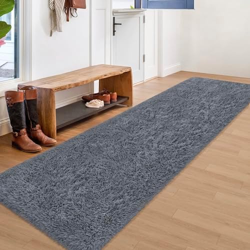 2x8 Bedside Area Rugs for Bedroom Soft Fluffy Shag Grey Rug for Hallway - Image 2
