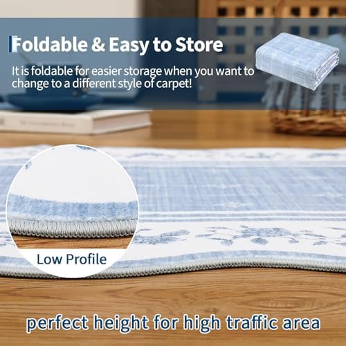 Garvee Washable Rugs for Living Room 8x10 Area Rugs Scalloped Rug Blue - Image 4