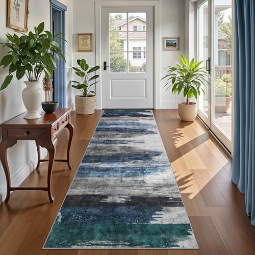 Ciicool 3x8 Runner Rugs for Hallway Kitchen, Modern Abstract Washable Navy by CIICOOLHomeDeco