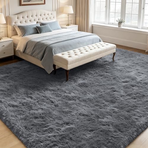 Grey 6x9 Area Rugs for Living Room, Fluffy Shag Rug Bedroom Carpet - Image 2
