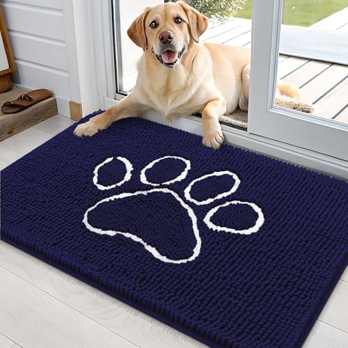 OLANLY Dog Door Mat for Muddy Paws 35x24, Paw Print Design Chenille Mud Mat by OLANLY