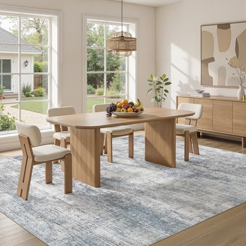 10x14 Area Rugs for Living Room Washable Abstract Rug Grey Blue - Image 3
