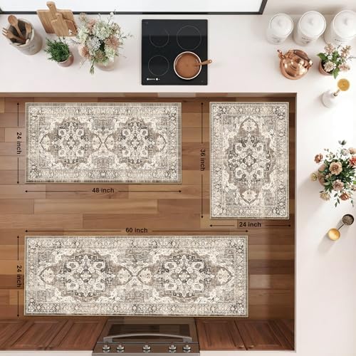 Washable Kitchen Rug Sets of 3: Boho Non-Slip Kitchen Mats - Image 2