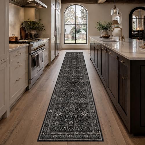 Schweek 2x12 Washable Runner Rug Non Slip Vintage Black Kitchen Runners - Image 3