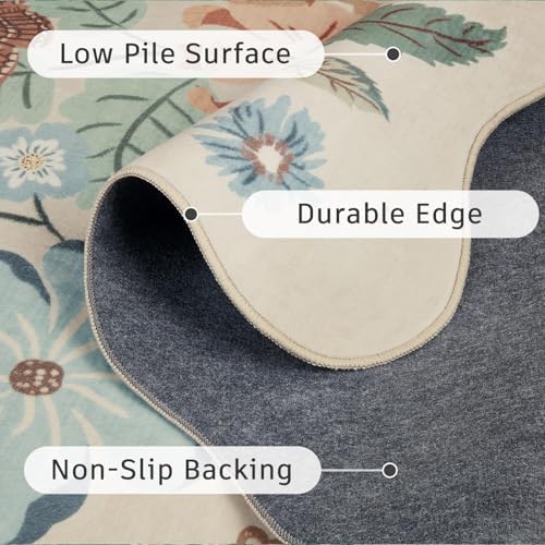 DCX Beige Floral Rug 2x6, Washable Beige Rug - Image 6