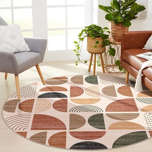MUJOO Round Rugs 6ft, Circle Area Rug Washable Non Slip Modern Abstract - Image 7