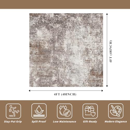 Square Rug 4x4 for Entryway Washable – Non-Slip Small Throw 4ft Area Rug for - Image 2