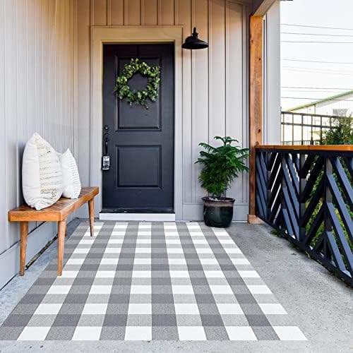 MUBIN Cotton Buffalo Plaid Rug, Washable Large Doormat Hand-Woven Foldable Area by MUBIN