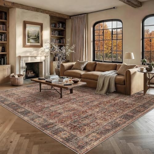 Zeeinx 9x12 Washable Area Rug Brick Red Vintage Rug - Image 2