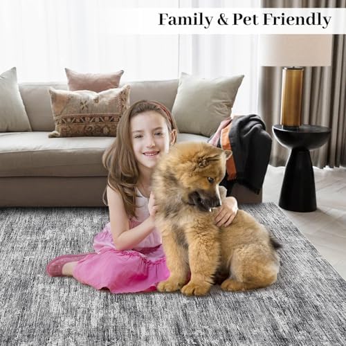 Garvee 9x12 Area Rugs for Living Room Solid Color Washable Rug, Light Grey - Image 4