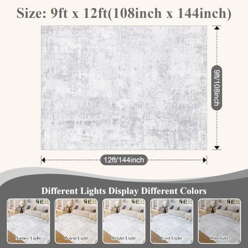 DUKINO 9x12 Area Rug, Washable Modern Abstract Living Room Rug, Light Grey - Image 2