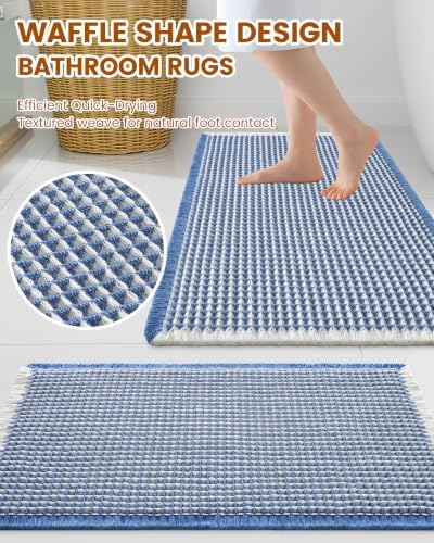 Smiry Waffle Bath Mat 47X24, Soft Absorbent Bathroom Rugs - Image 3