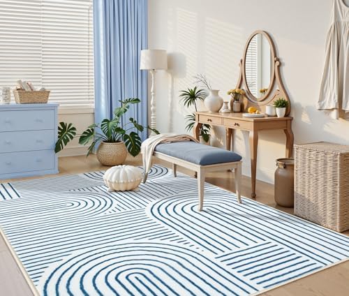Lahome Abstract Blue and White Rug, Washable 6x9 Area Rugs - Image 5