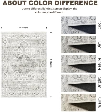 Washable 10x14 Area Rugs, Non Slip Living Room Rug Ivory/Gray - Image 2