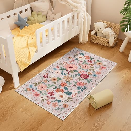 DUKINO 2x4 Entryway Rug, Floral Washable Kitchen Rugs Non Slip - Image 4
