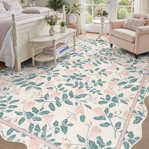 DCX Pink Botanical 5x7 Rug, Machine Washable Non Slip Stain Resistant Carpet - Image 3