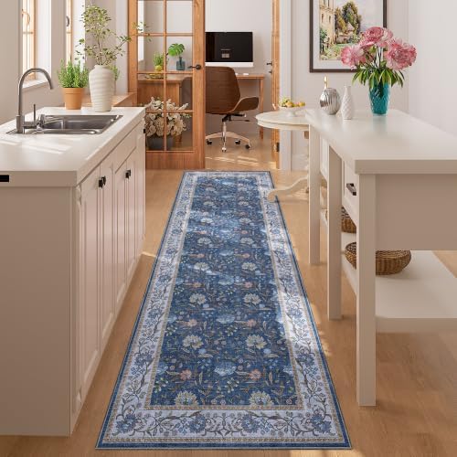 DUKINO 2x6 Runner Rug, Washable Vintage Floral Kitchen Rug, Sky Blue - Image 5