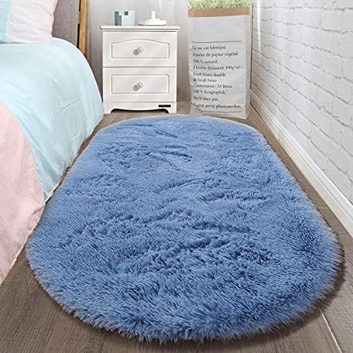 LOCHAS Bedroom Rug 2.6' x 5.3', Light Navy Fluffy Area Rug - Image 4