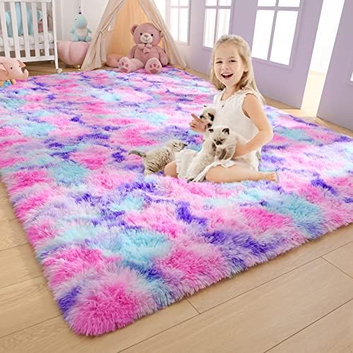 AROGAN Soft Rainbow Area Rug, Fluffy Pink Girls Rug, 4x6 Feet by AROGANAREARUG