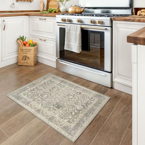 KUTA Vintage 2x3 Rugs for Entryway Washable Kitchen Area Rug Beige - Image 3