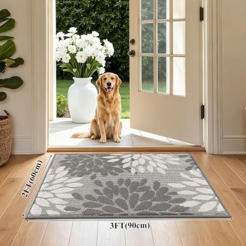 HEBE 2x3 Floral Area Rug, Non Slip Washable Small Entryway Rug - Image 2