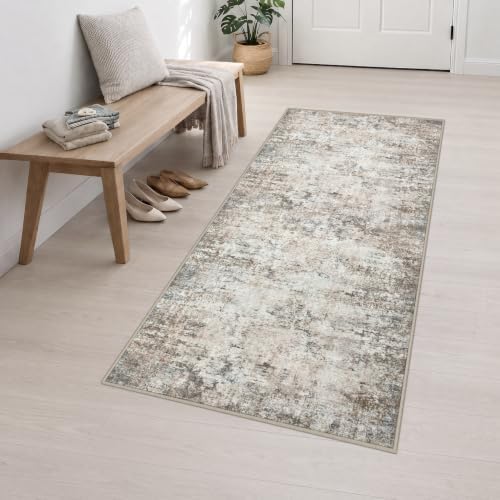3x8 Washable Runner Rug：Modern Abstract Kitchen Soft Carpet Brown - Image 3