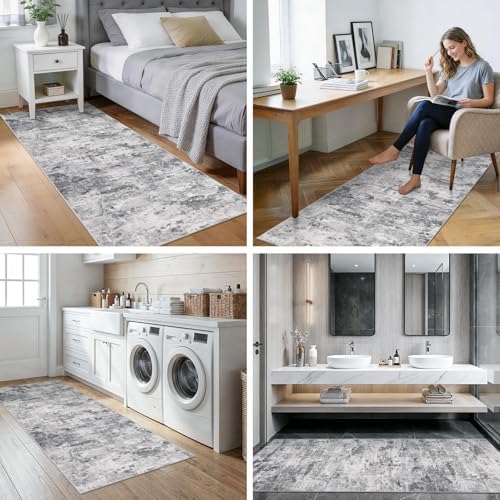 Abstract Washable Runner Rug 2x7: Non Slip Indoor Hallway Runner Blackgrey - Image 4