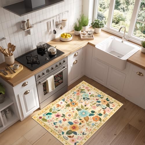 RELEANY Floral Washable 2x3 Area Rugs Doormat Yellow/Orange - Image 6