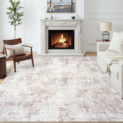 5x7 Area Rugs for Living Room Large Washable Abstract Rug Beige Grey - Image 2