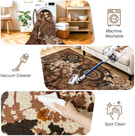 Boho 5x7 Area Rug Washable Non-Slip Modern Abstract Rug - Image 4
