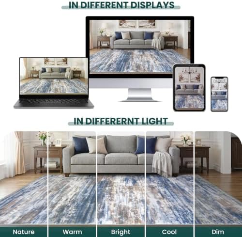 KOZYFLY Modern Runner Rugs for Hallway 2x10 Washable Kitchen Runner Blue - Image 3