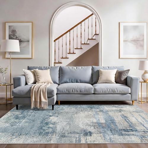 4x8 Blue Modern Abstract Rug:Wide Area Rug - Image 3